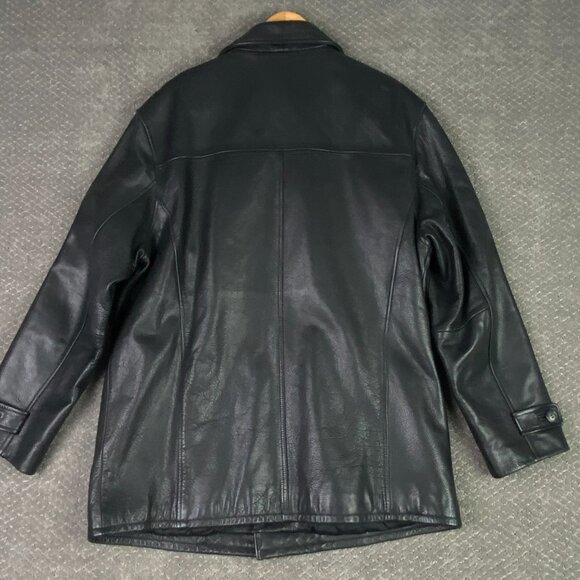 London Fog Leather Jacket Men's Large Black Button Front Zip In Liner Lined - Picture 5 of 16